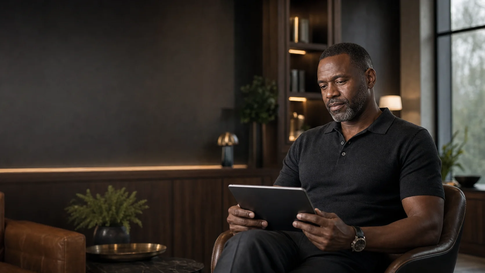 Executive reviewing his health information on a tablet